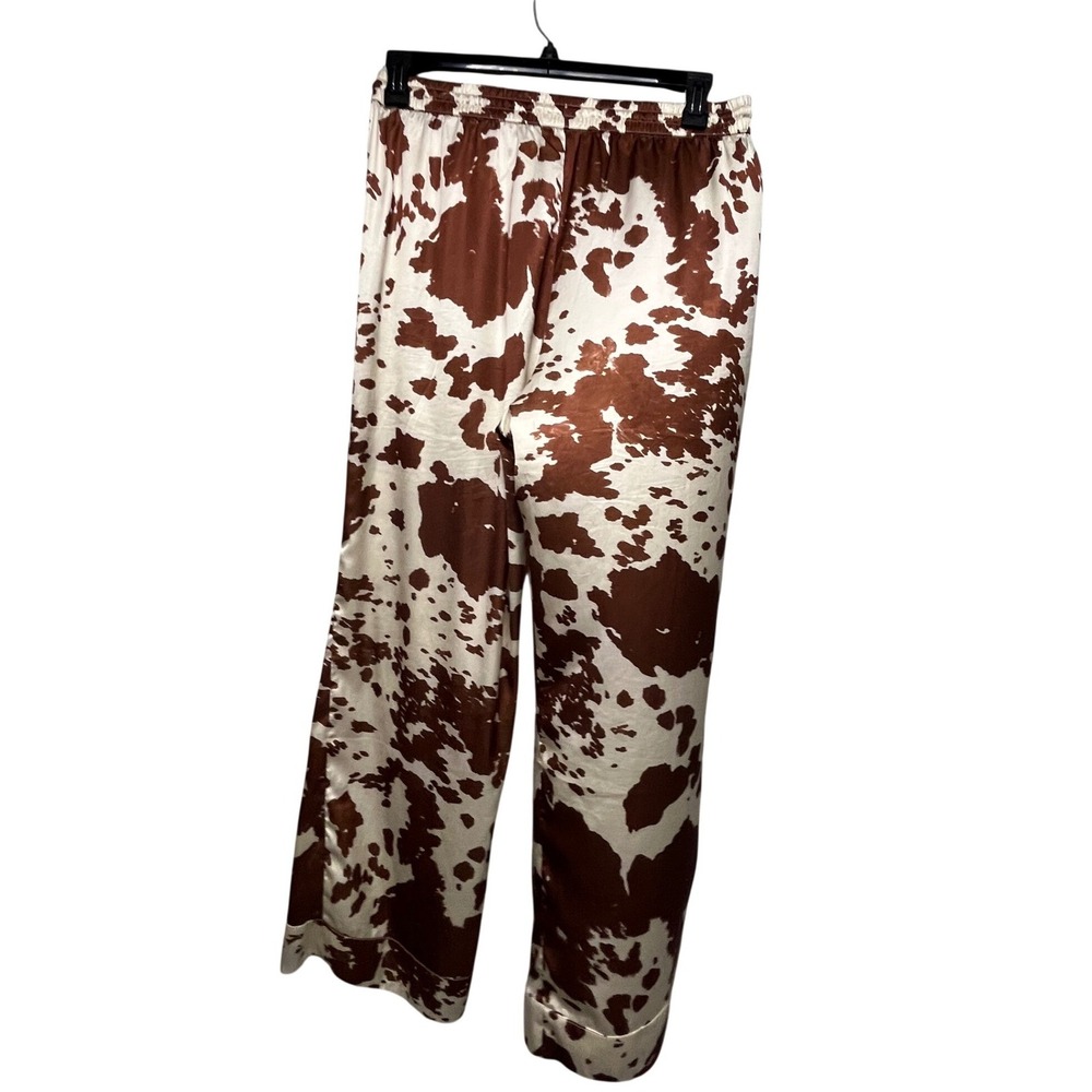 Show Me Your Mumu Overslept PJ Set Brown White Holy Cow Print Satin Cowgirl M - Picture 4 of 14